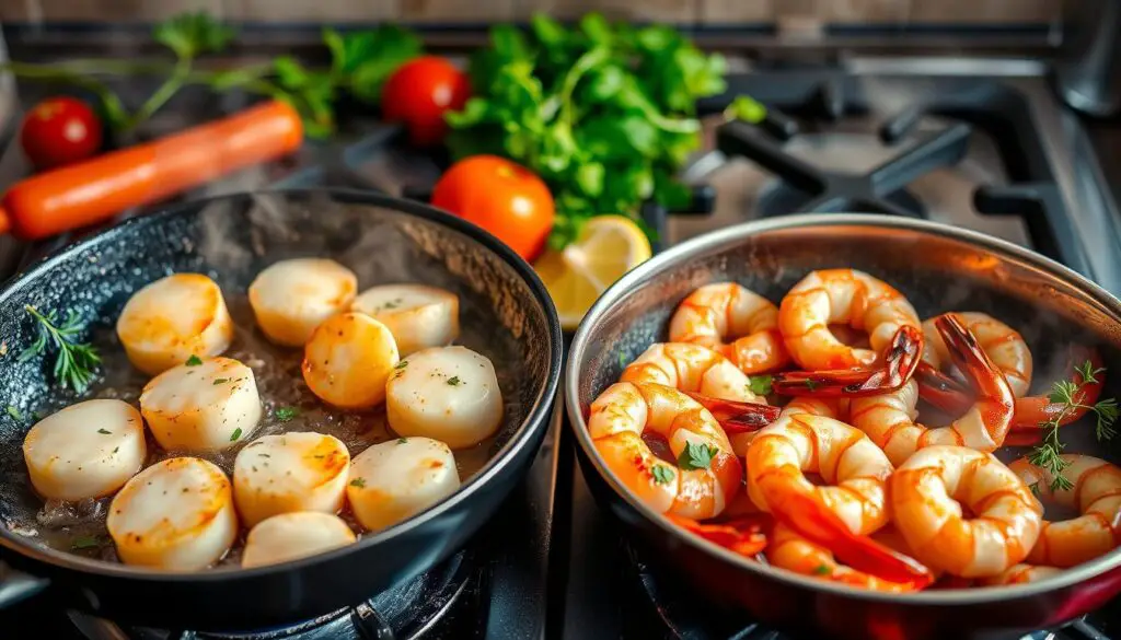 Do scallops and shrimp cook at the same rate?