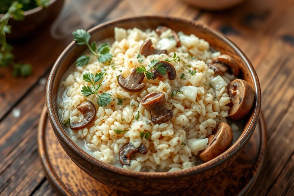 Creamy mushroom rice with milk