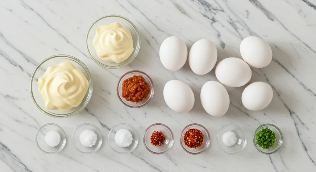 Ingredients For Make Easy Spicy Chili Garlic Deviled Eggs