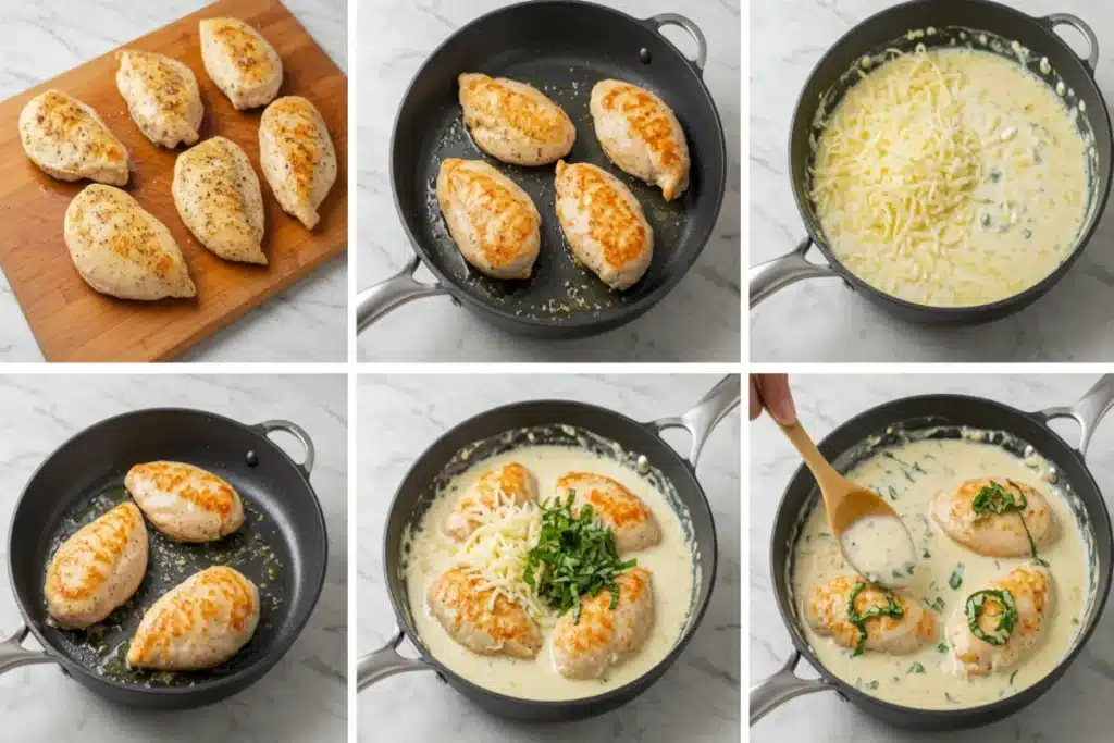 Steps For Mozzarella Chicken in Basil Cream Sauce Recipe
