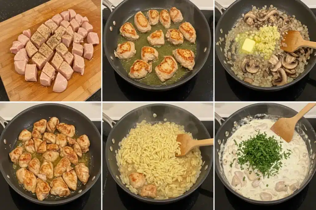 Steps for Chicken Marsala Orzo Recipe